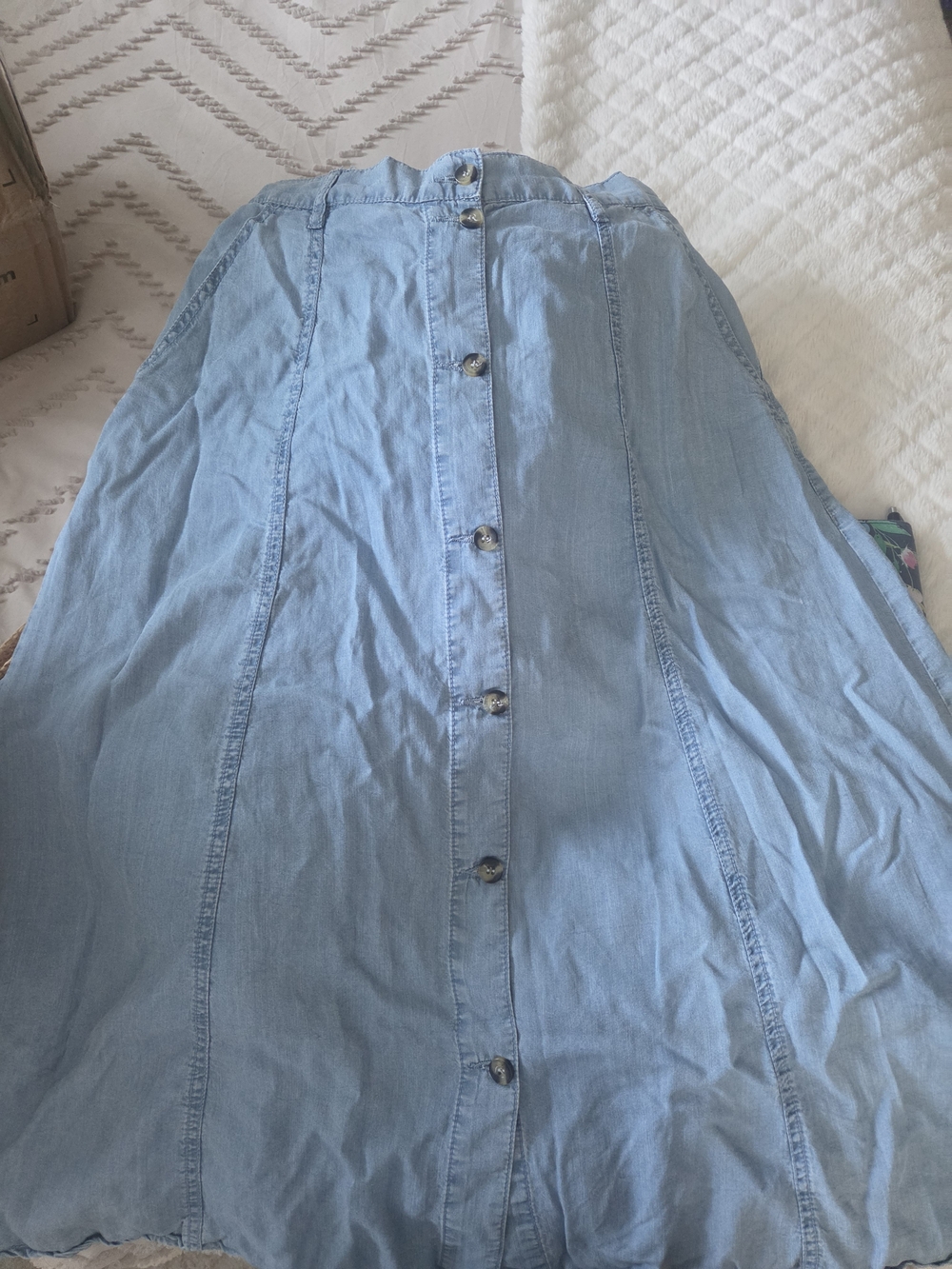 Zara Light Blue Denim Midi Skirt